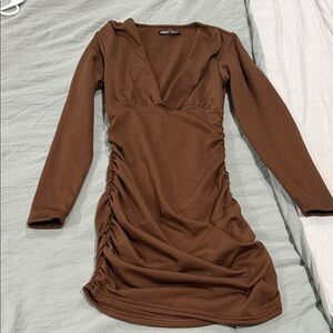 SHEIN Chocolate Brown Long Sleeve Dress